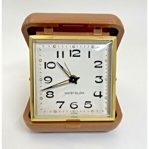 Vintage Westclox Travel Alarm Clock Wind Up Hard Plastic Case Brown